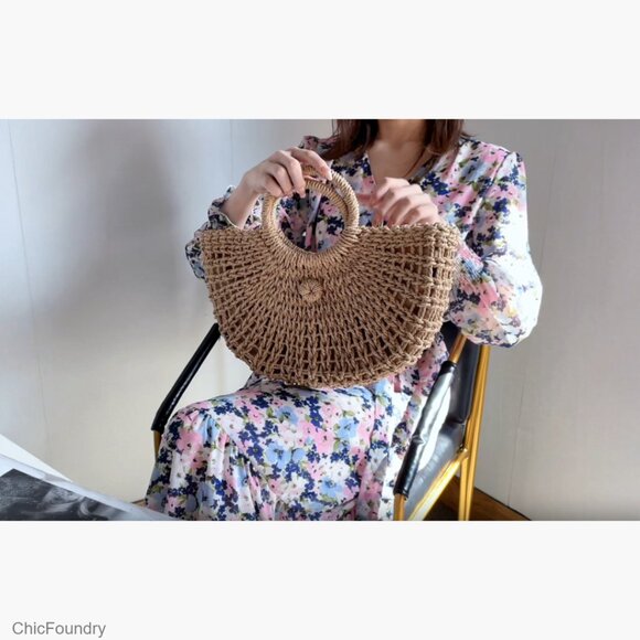 Large Straw Hobo Bag Woven Beach Purse Tote with Drawstring Closure - Picture 7 of 7